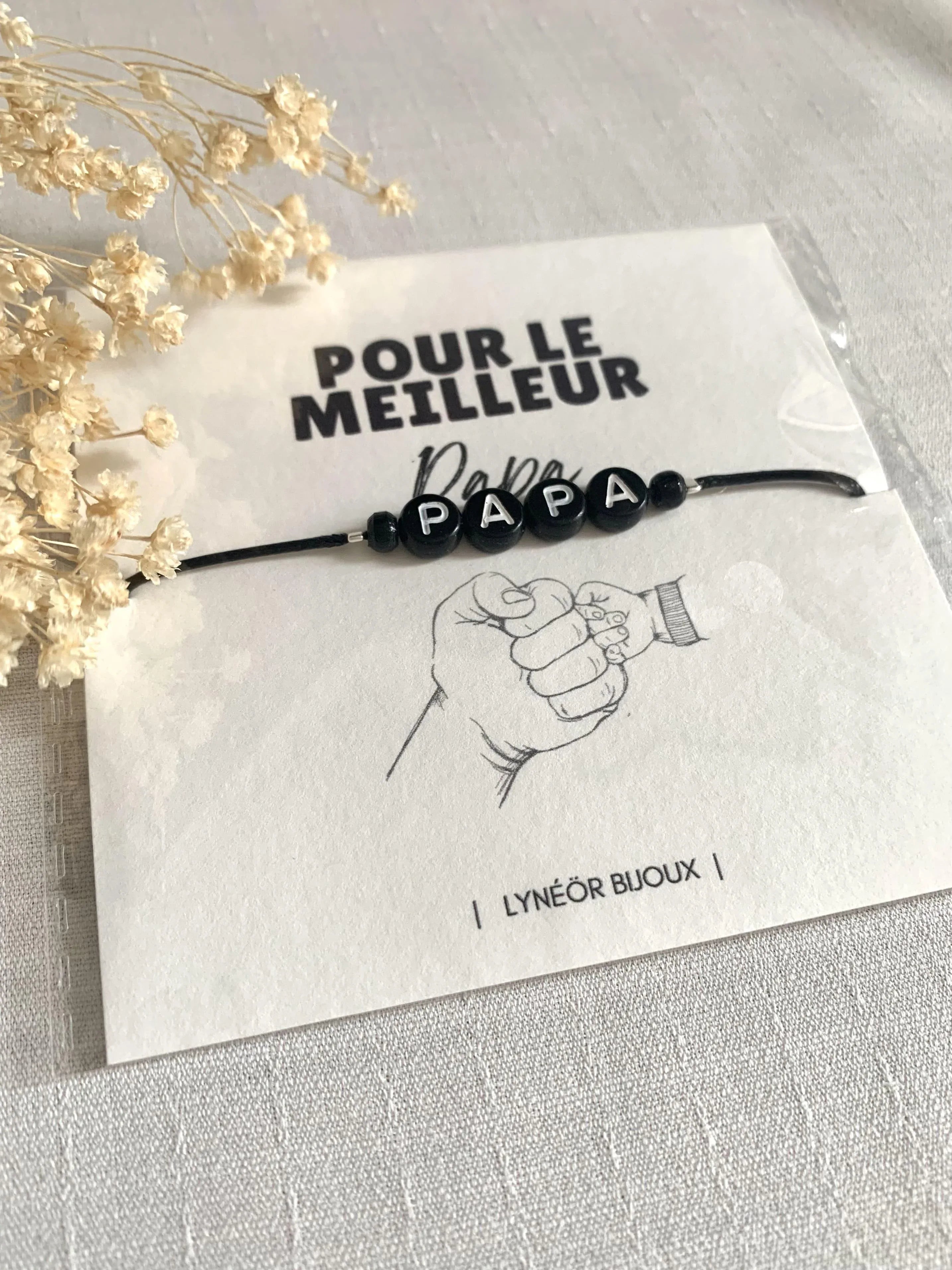 Bracelet Homme Papa / Lettres noires - Lynéör Bijoux