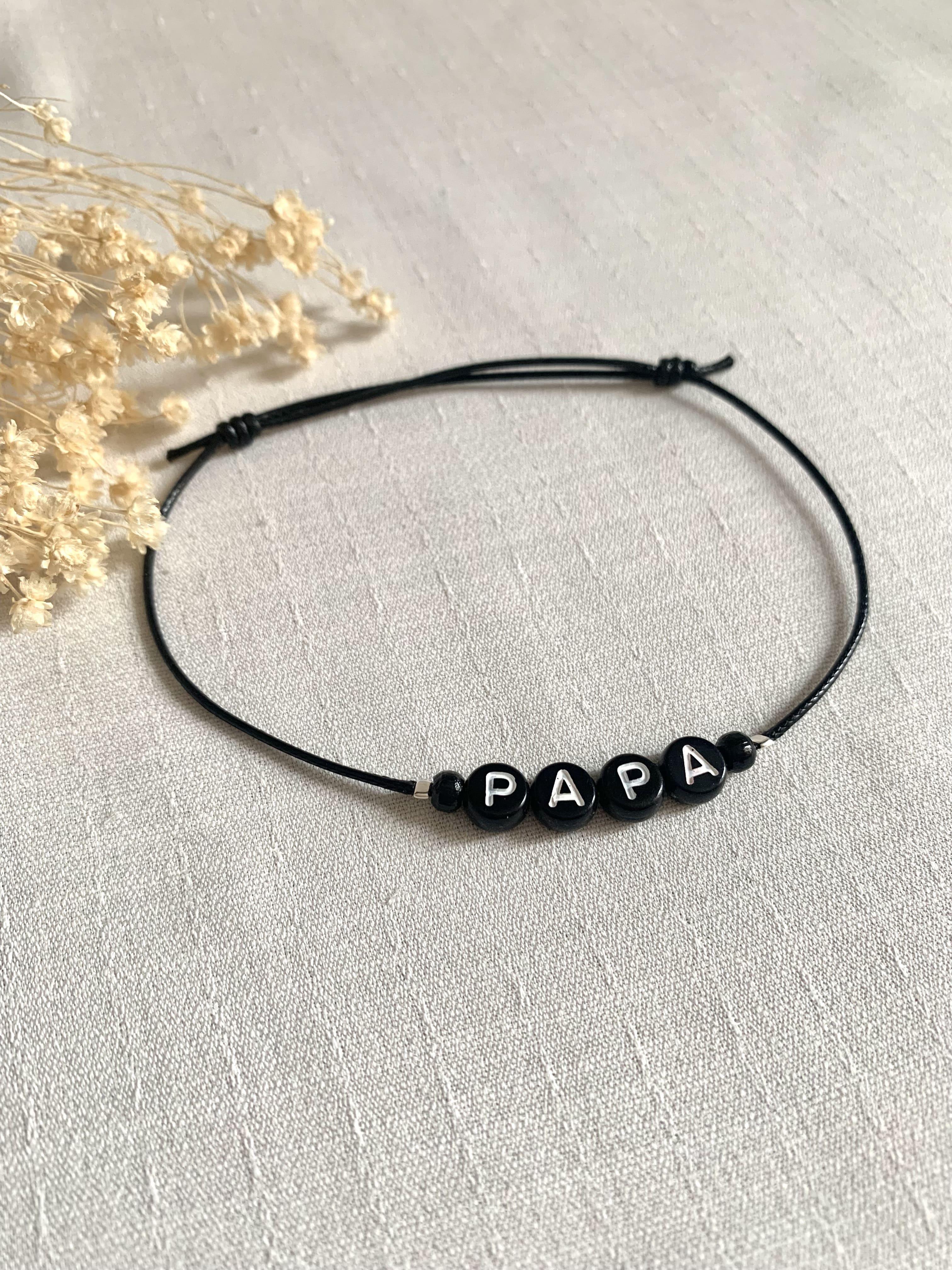 Bracelet Homme Papa / Lettres noires - Lynéör Bijoux