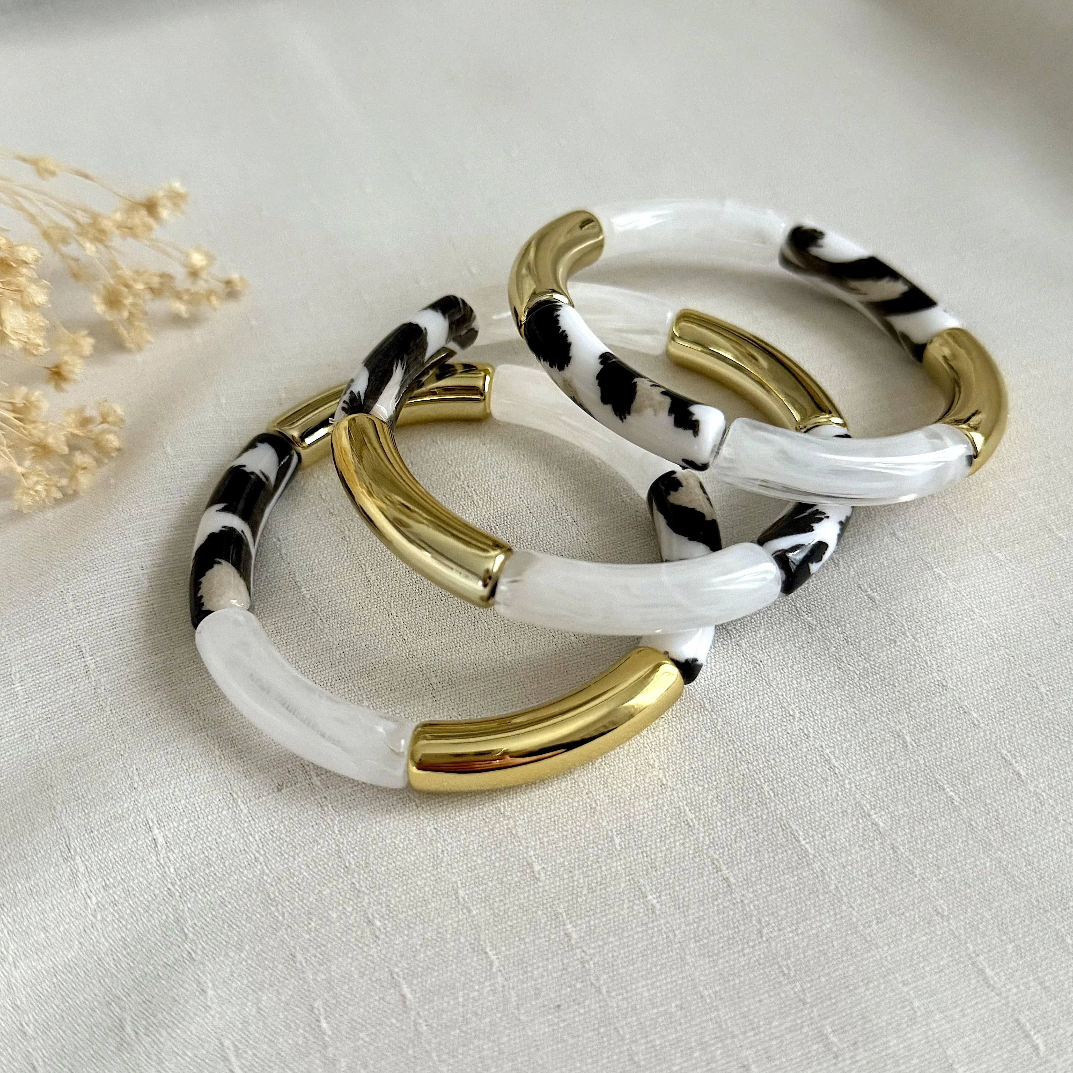 Bracelet Jonc Tubes AMELIA - Zèbre - Lynéör Bijoux