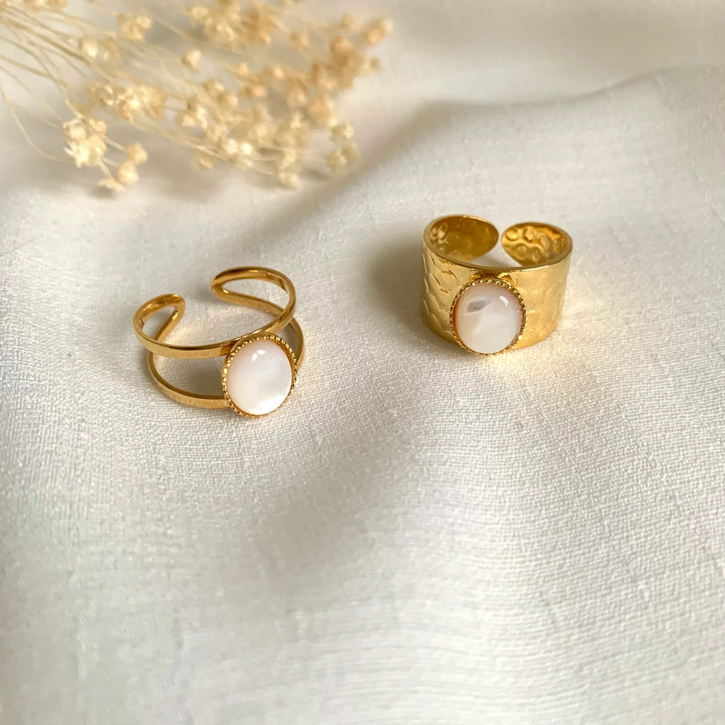 Bague ALMA (Nacre ou Aventurine) - Lynéör Bijoux