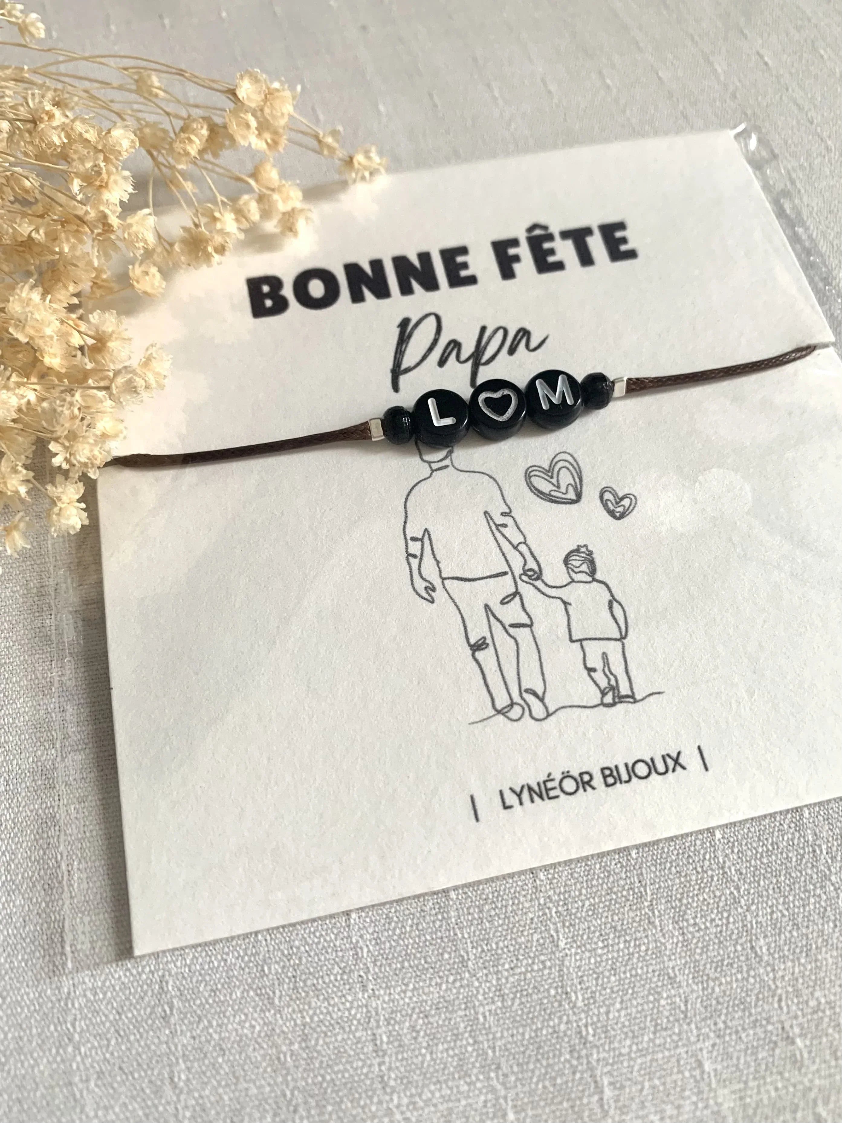 Bracelet Homme Papa / Lettres noires - Lynéör Bijoux