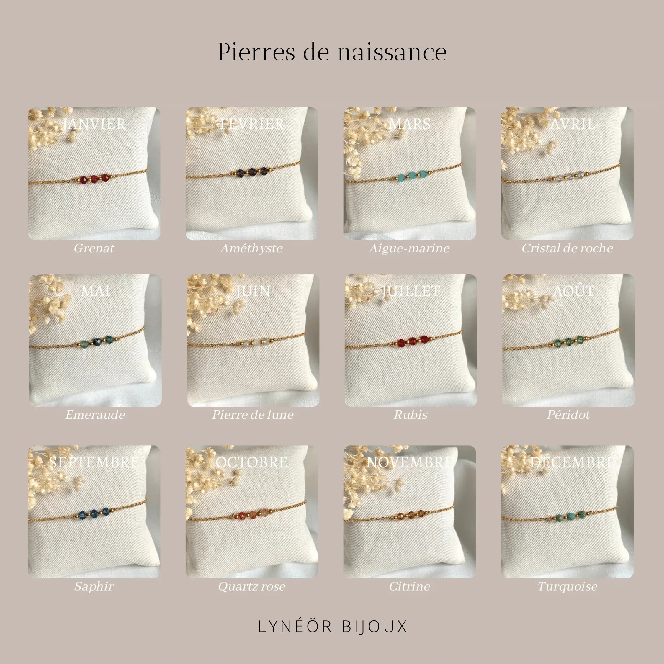 Bracelet LISE - pierres de naissance - Lynéör Bijoux