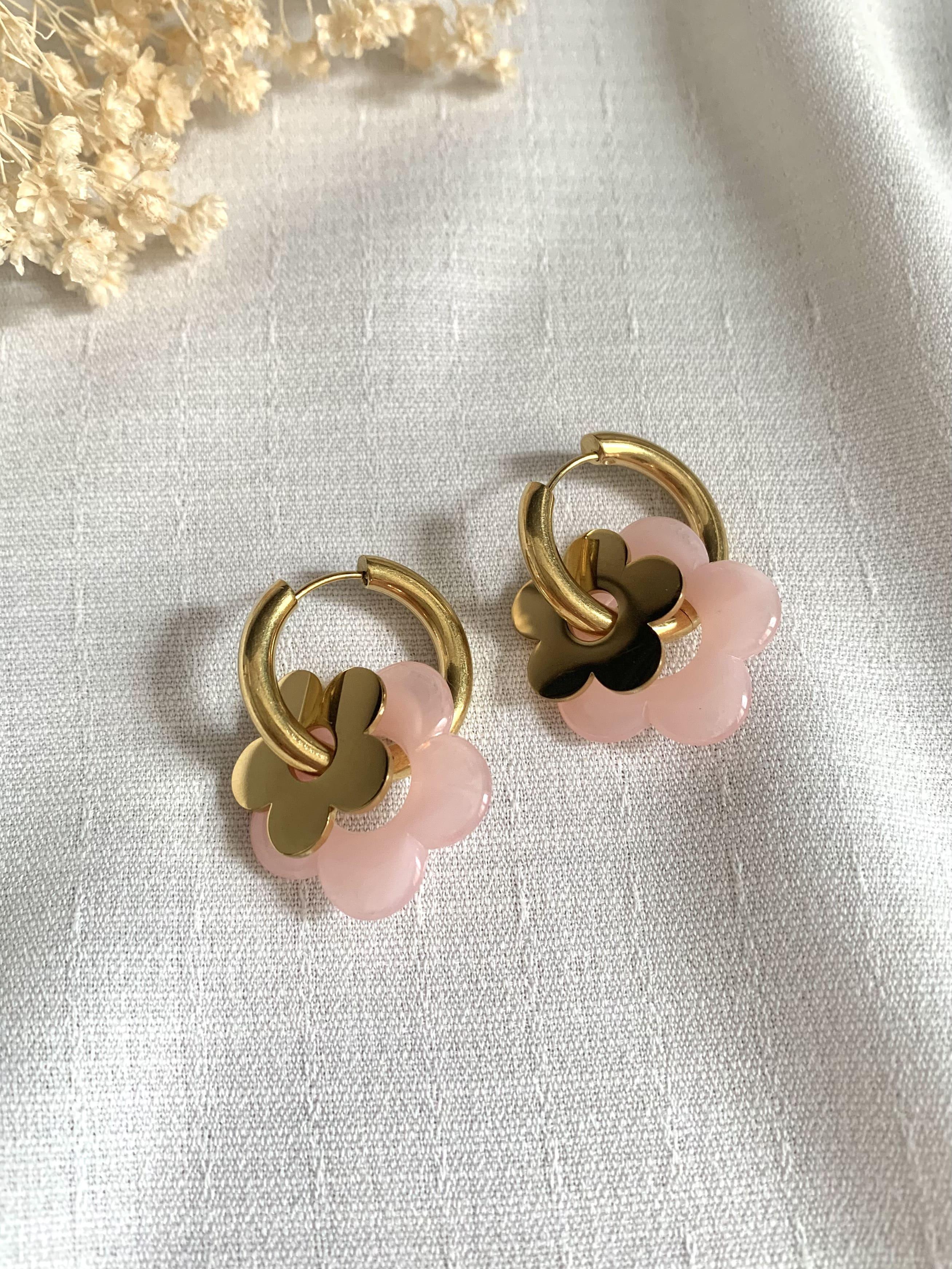 Boucles d'oreilles créoles fleurs MAYA - Lynéör Bijoux