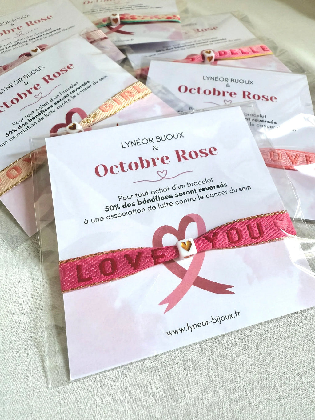 Bracelet Ruban Octobre Rose - Lynéör Bijoux