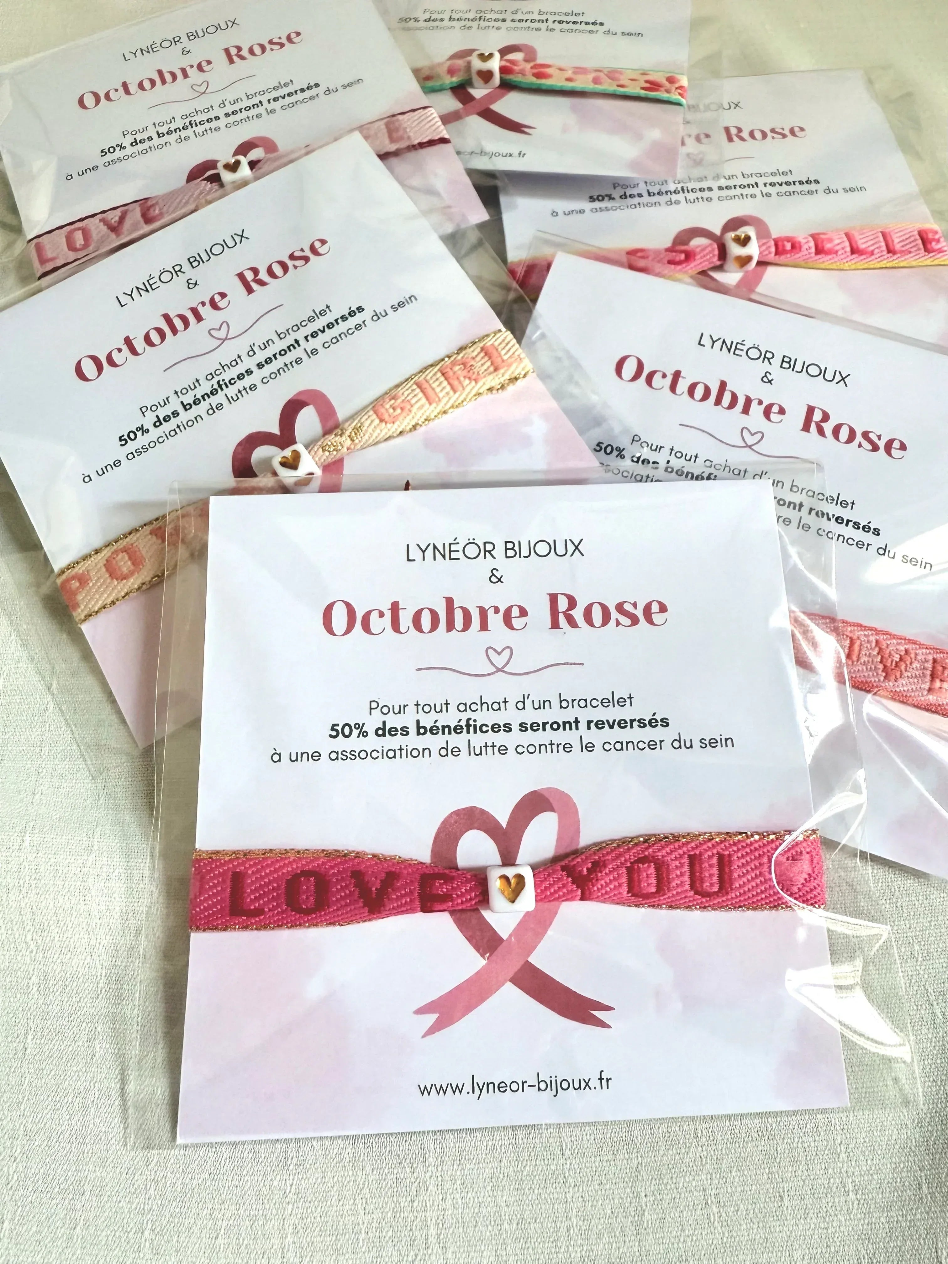 Bracelet Ruban Octobre Rose - Lynéör Bijoux