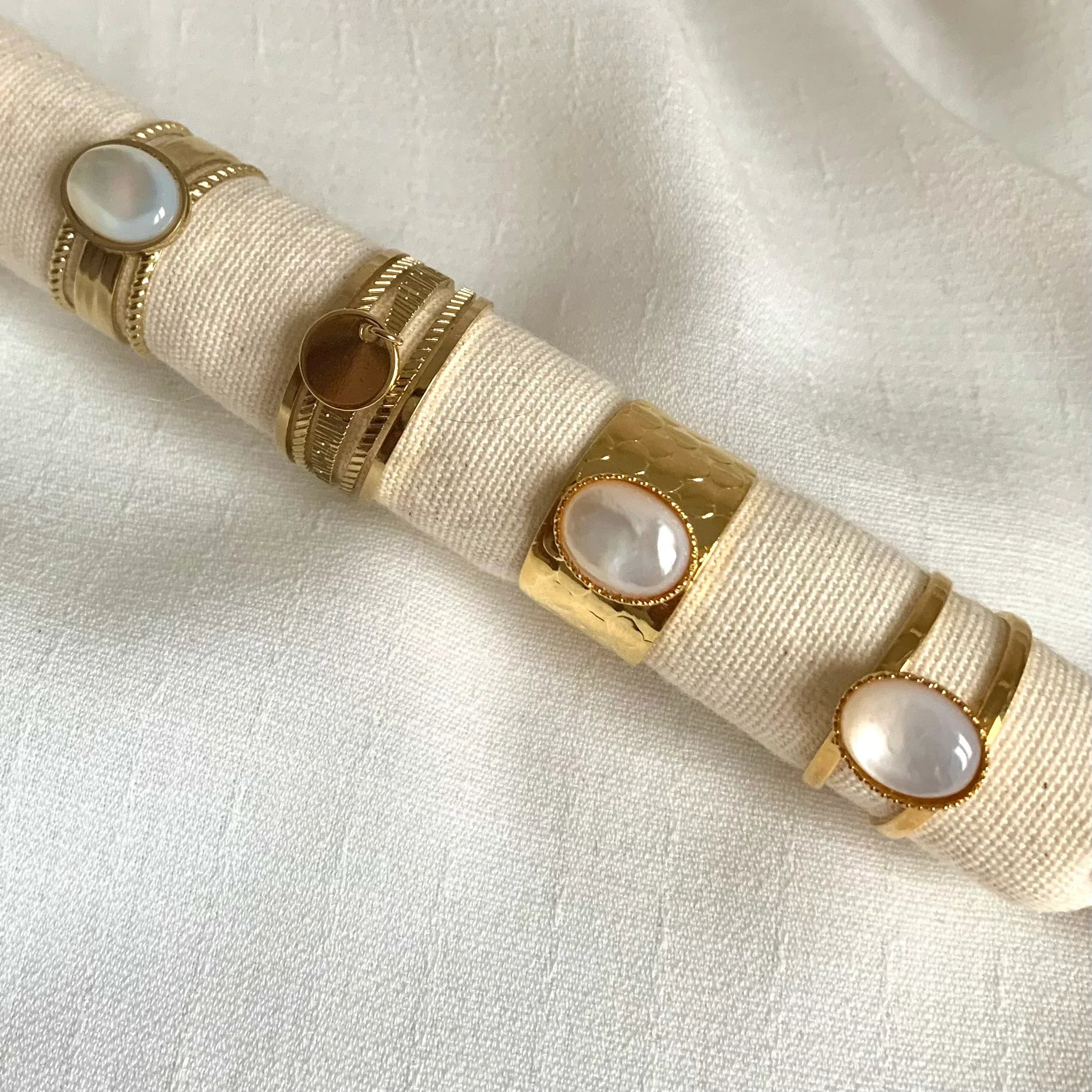 Bague ALMA (Nacre ou Aventurine) - Lynéör Bijoux