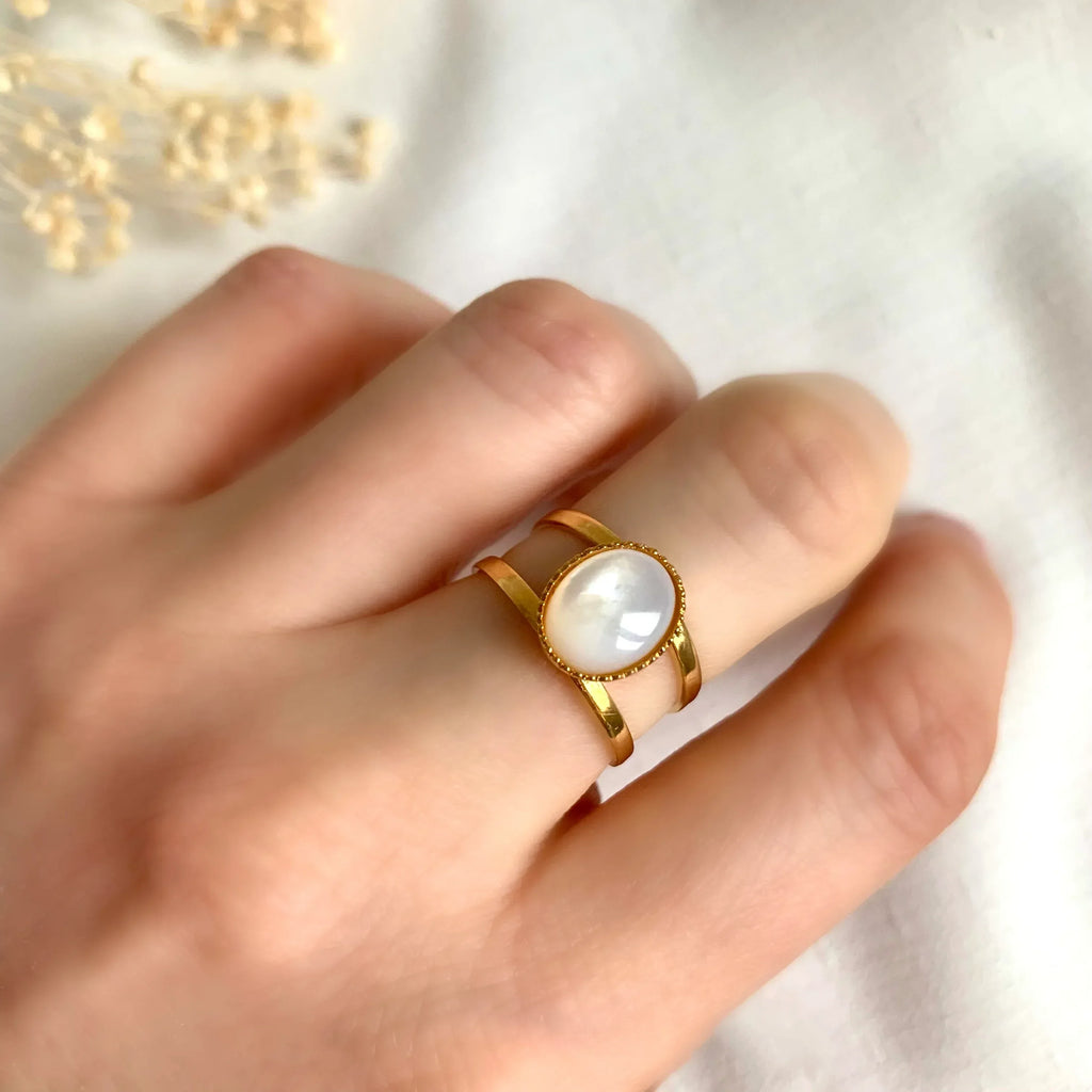 Bague ALMA (Nacre ou Aventurine) - Lynéör Bijoux