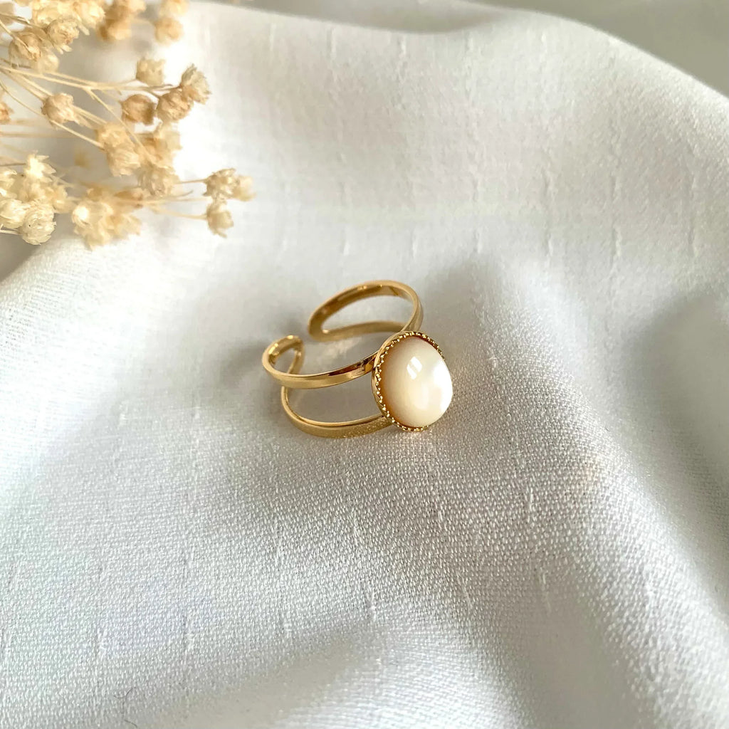 Bague ALMA (Nacre ou Aventurine) - Lynéör Bijoux