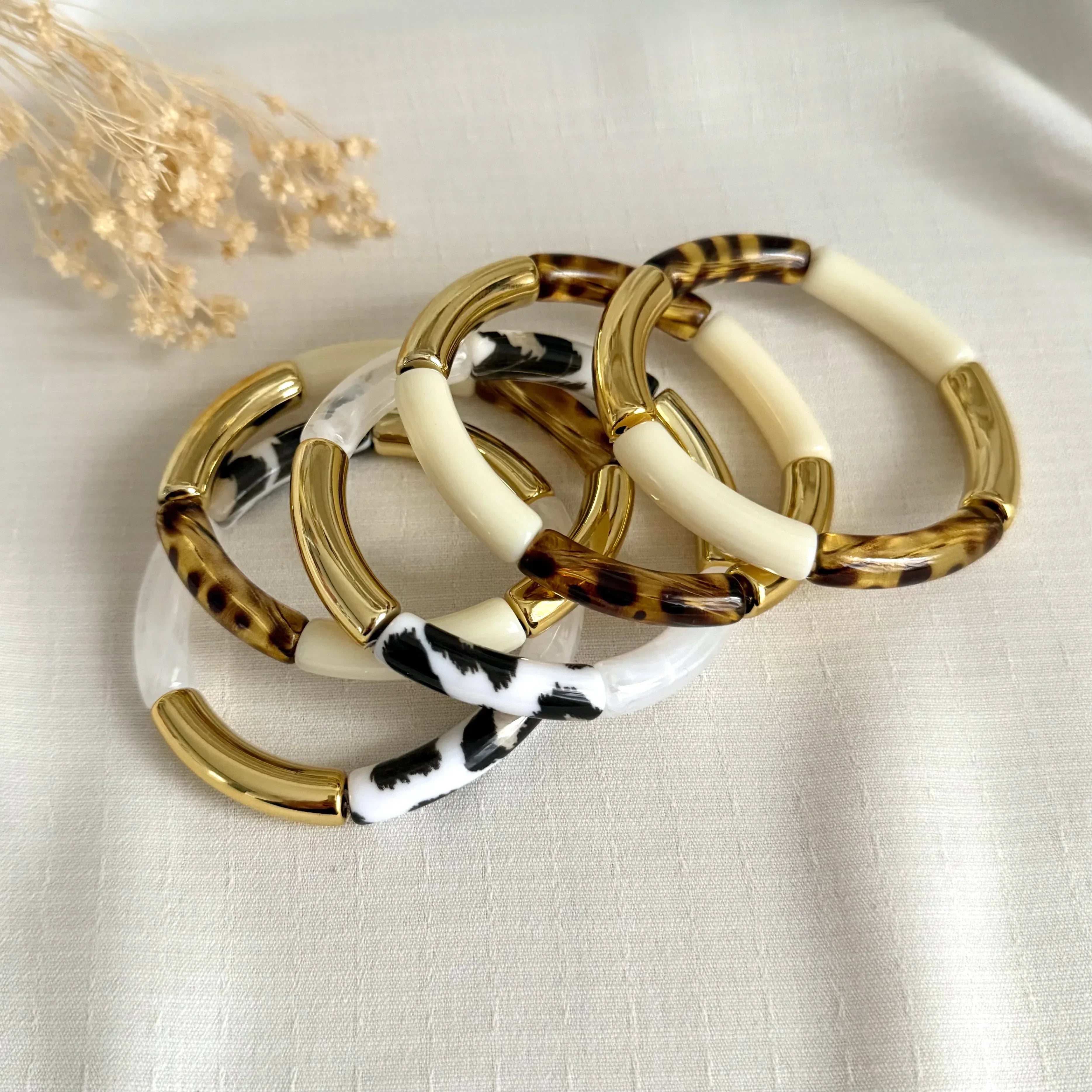 Bracelet Jonc Tubes AMELIA - Zèbre - Lynéör Bijoux